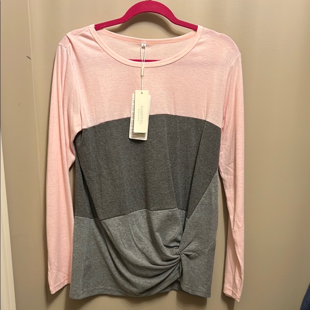 Sampeel Pink and Gray Long Sleeve Top